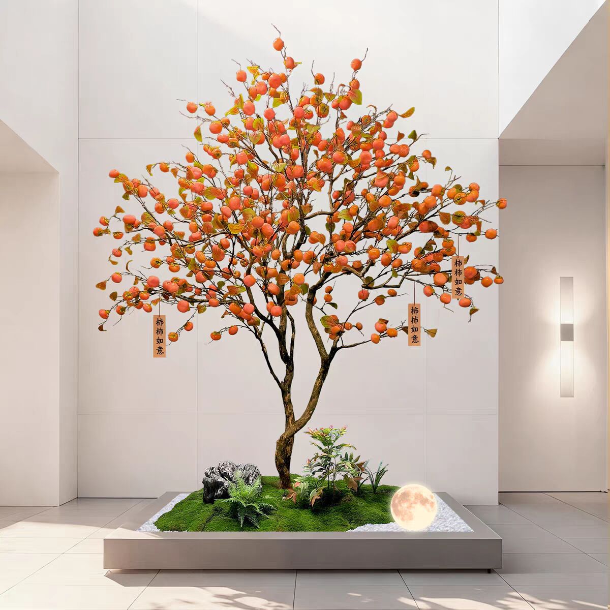 仿真柿子树室内大型绿植装饰植物商场酒店餐厅橱窗造景植物假树