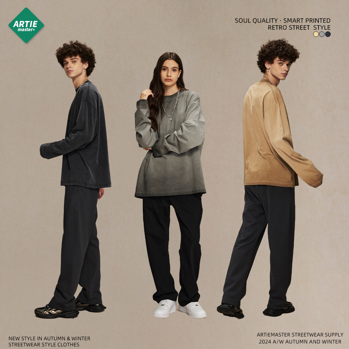For the autumn of 2026, there is a 275g reverse-color streetwear brand washeable long-sleeved T-shirt for men on Instagram. It's a dirt-dyed, retro long-sleeved T-shirt from the wasteland Specification image