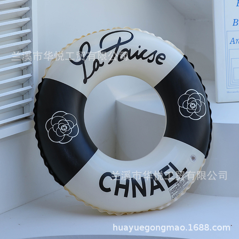 现货复古山茶花泳圈加厚印花腋下圈环保PVC充气拼接撞色游泳圈