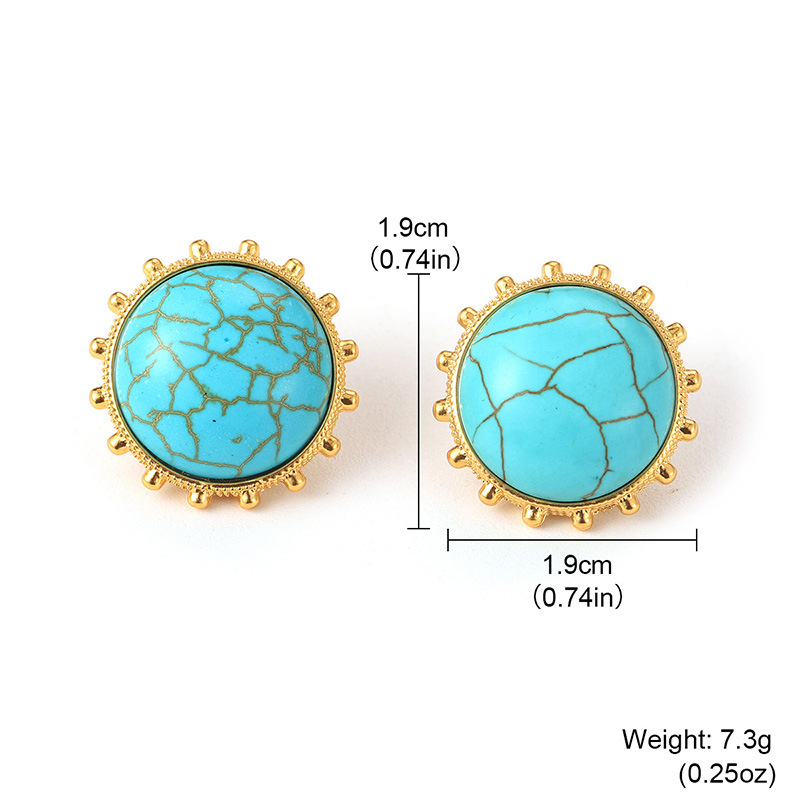 New sun round light luxury stud bead chain set, turquoise earrings, European and American fashionable retro geometric green earrings Application Scenario