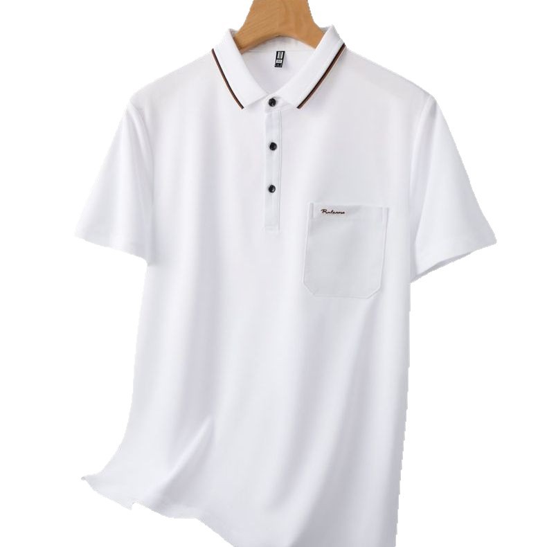 Summer new men's short-sleeved T-shirt, real pocket embroidered lapel POLO shirt, business half-sleeved dad outfit Item Picture