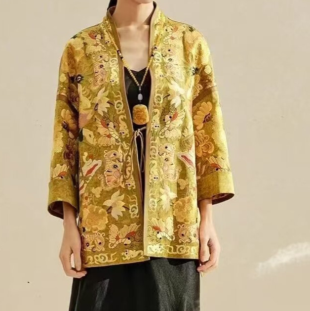 金纹香云纱刺绣桑蚕丝外套中式百花绽放贵气奢华工厂批发不退不换