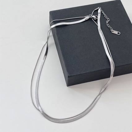 European and American InS-style fashionable titanium steel double-layer snake bone chain, plated and stacked necklace, women's fashionable short collarbone chain that does not fade Specification image