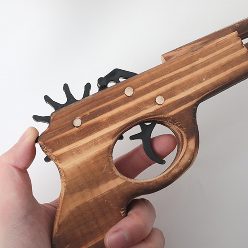 Wooden toy gun, children's traditional nostalgic battle game, boy's birthday gift, educational rubber band wooden gun details Picture