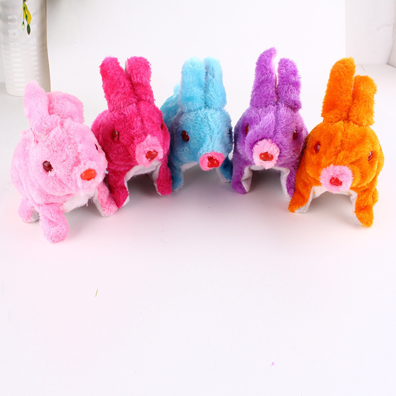 新款电动毛绒发光兔子会跳会叫仿真兔子儿童发光玩具地摊货源