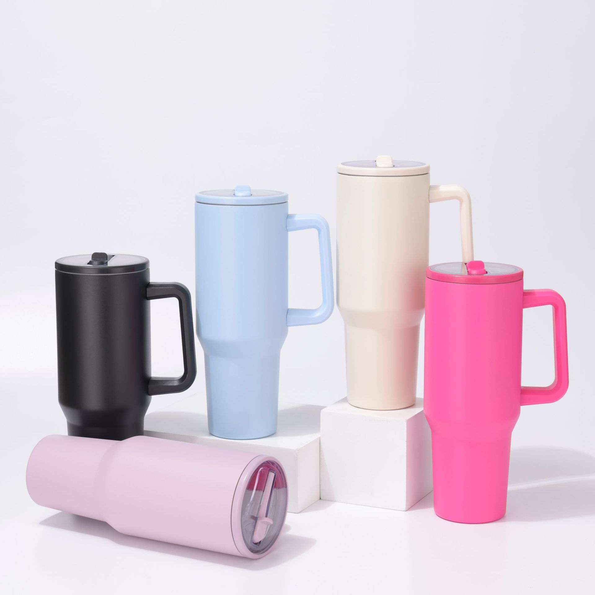 40oz304不锈钢手柄汽车杯纯色吸管保温水杯大容量保冷冰霸杯批发