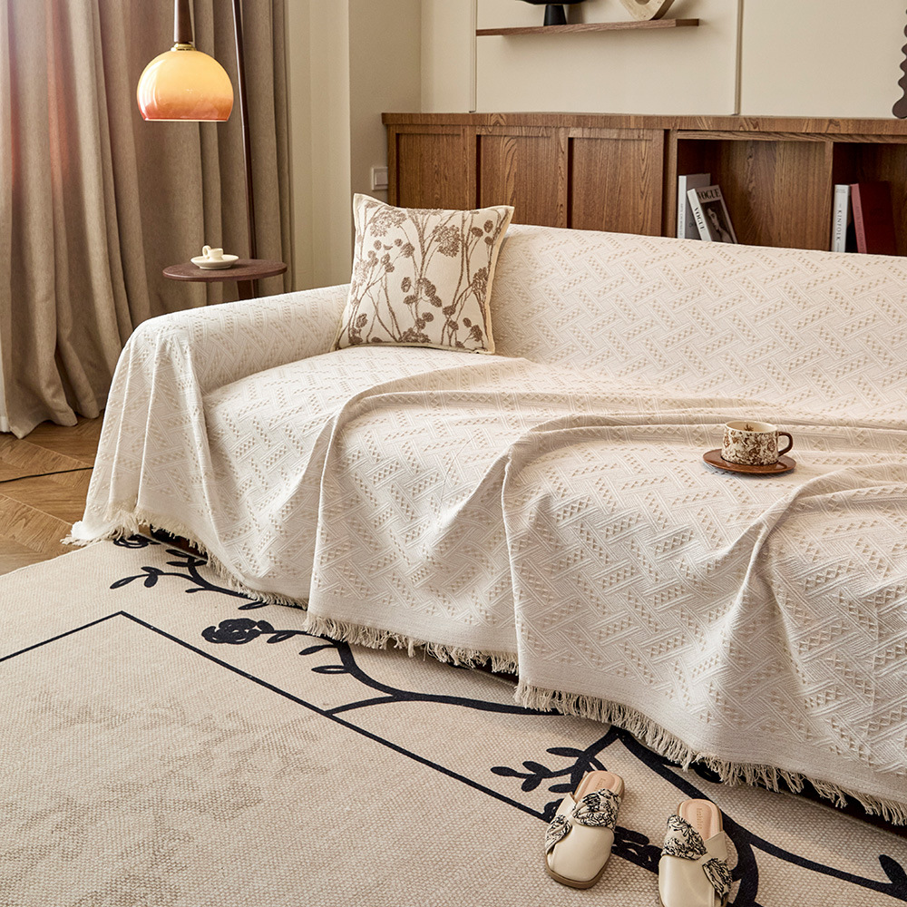 T-grid cotton yarn sofa cover fabric, all-season universal sofa cover, new multi-functional sofa full cover, thickened sofa towel Application Scenario