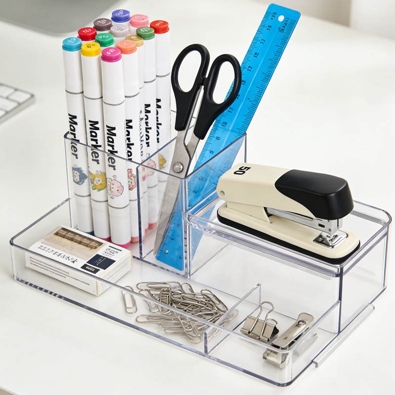 Cross-border desktop file five-compartment multi-functional storage box, transparent plastic stationery storage box, jewelry organization box details Picture