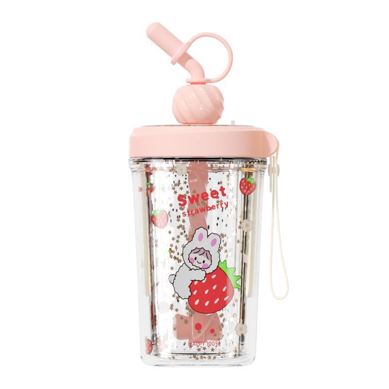New creative, trendy and cute whirlwind stirring ice cup, ins style fashionable double-layer student girl plastic straw cup Item Picture