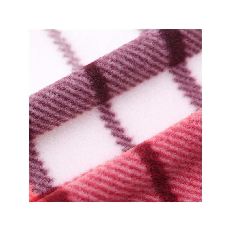 现货印花格子摇粒绒面料秋冬服装毛绒布料睡衣针织面料白底实物图