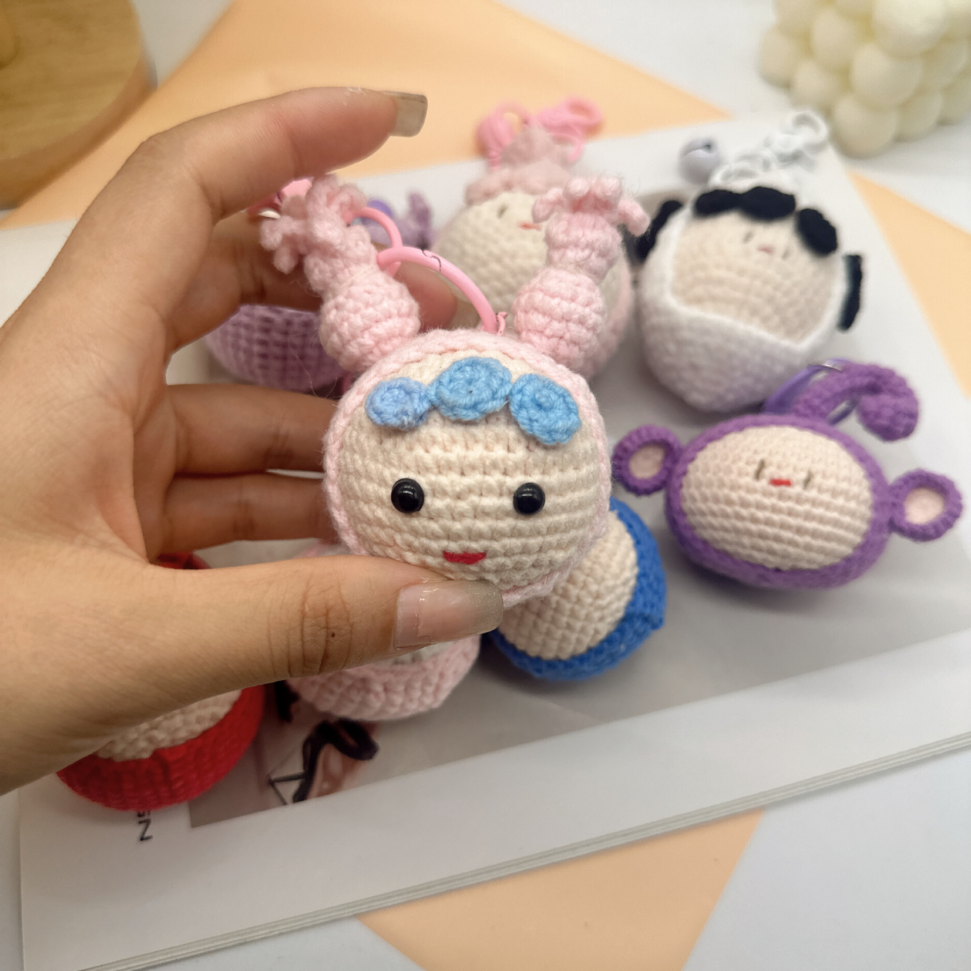 创意针织毛线团钥匙扣子手工钩织成品配饰天线宝宝钥匙圈包包挂件