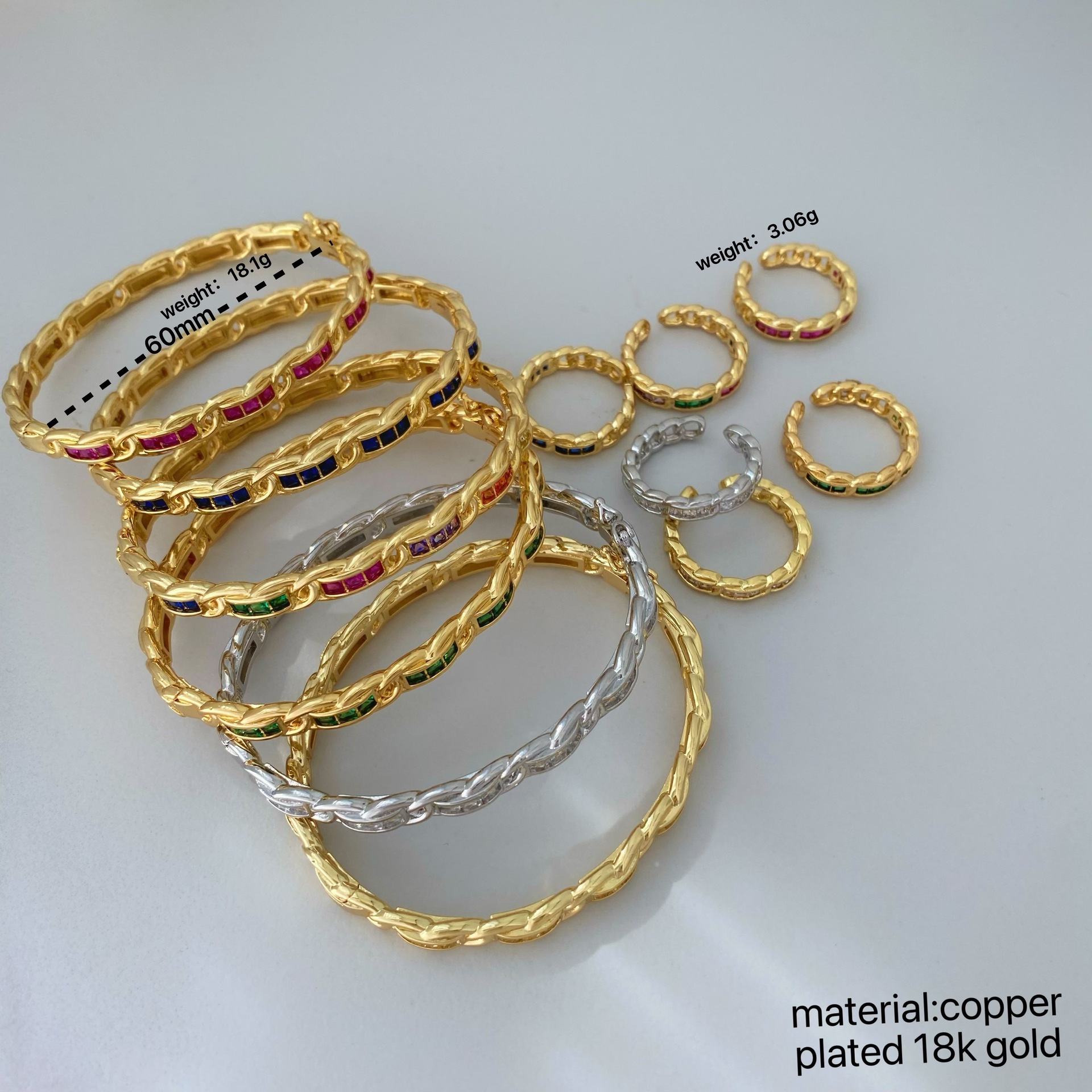 European and American cross-border light luxury copper micro-inlaid zircon ring bracelet, women's fashionable and versatile geometric jewelry set Application Scenario