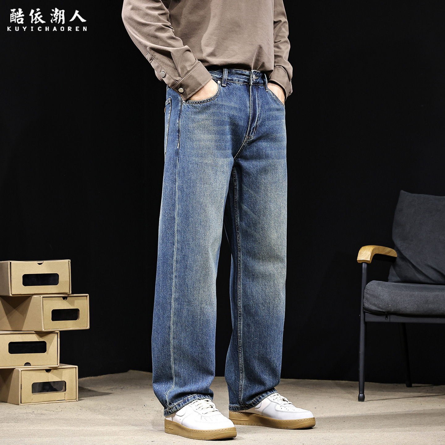 2025新款美式重磅简约牛仔裤男士秋冬潮牌休闲宽松大码高端裤子