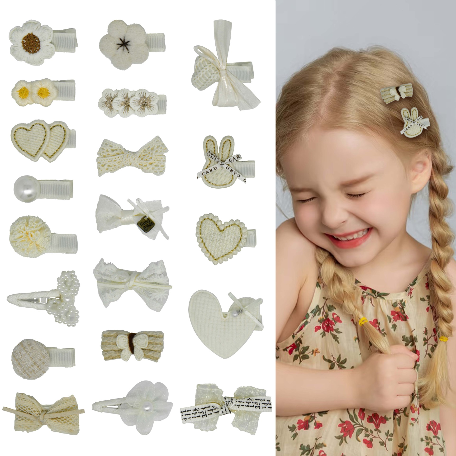 Nueva versión coreana paño milk color blanco clip de pelo para niños hecho a mano dulce arco lateral pelo roto clip de flequillo accesorios para el pelo