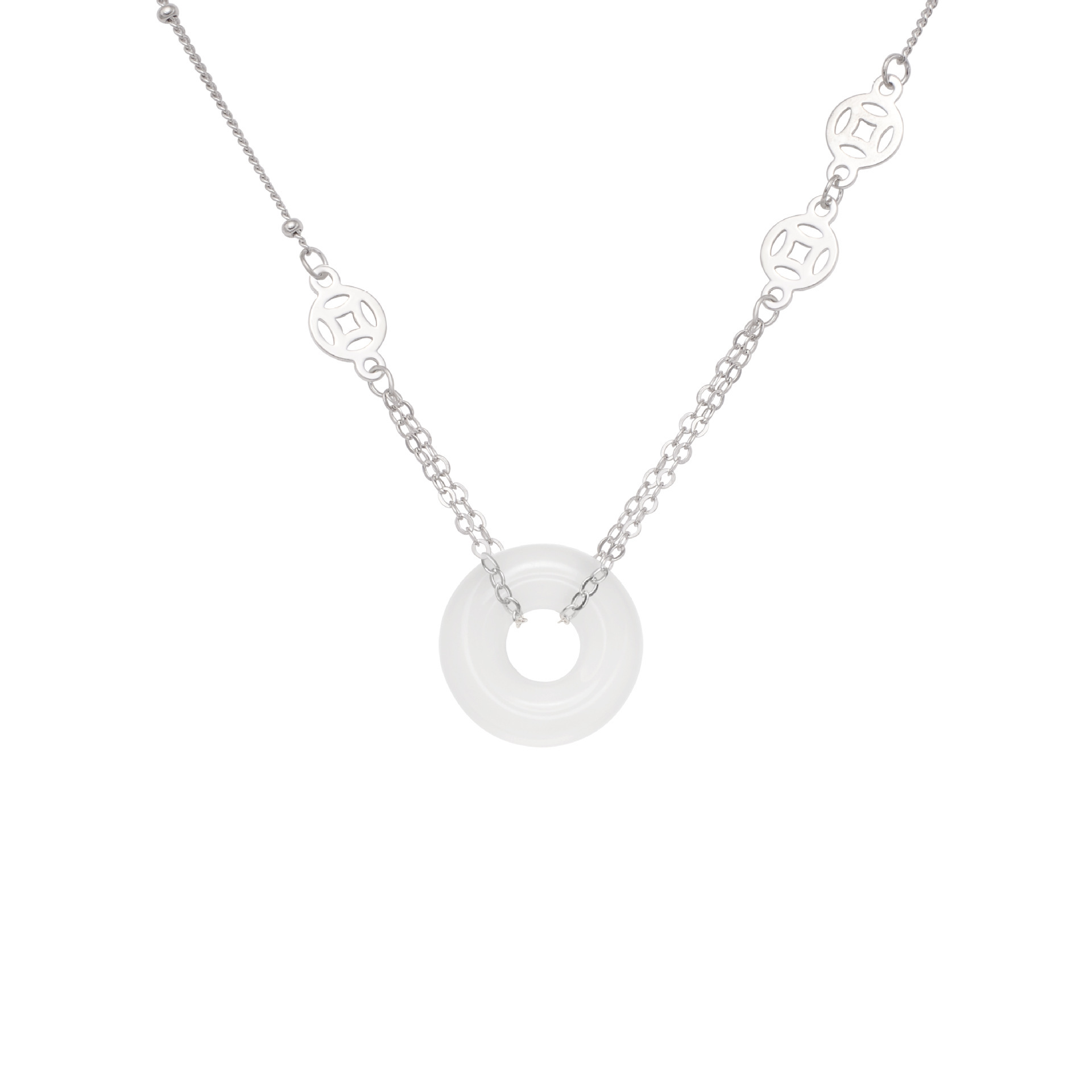 925 sterling silver traditional Chinese style and ethnic style coin chalcedony new Chinese style ins high-end neckchain Peace pendant necklace for women Item Picture