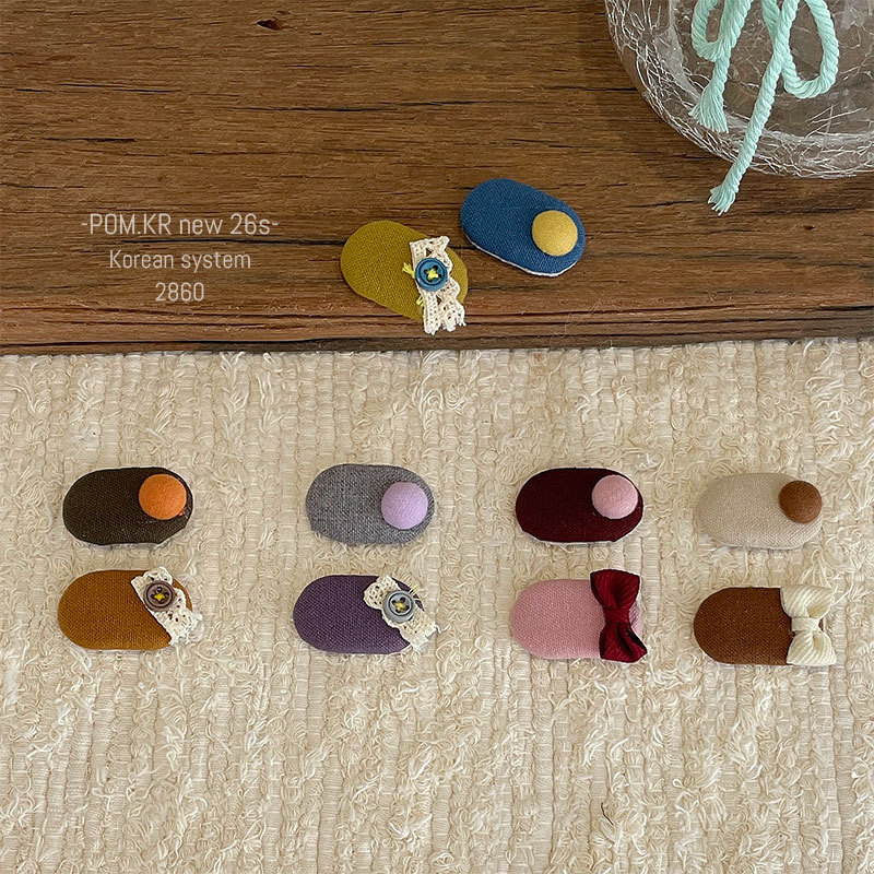 新款韩版布艺椭圆圆豆发夹儿童手工侧边碎发刘海夹前额掰掰夹发饰