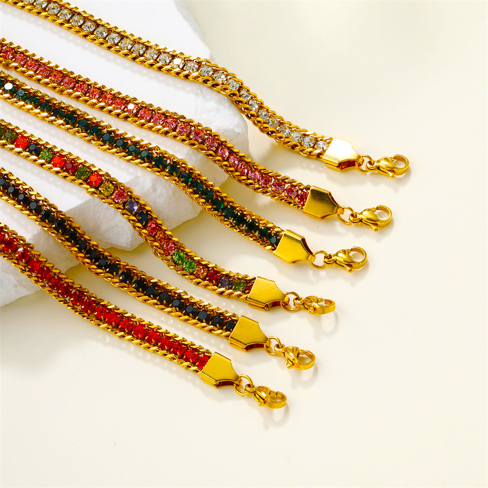 新款跨境爆款不锈钢彩钻锆石不掉色百搭时尚手链 个性超闪手饰品