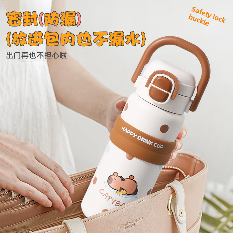 Double-drinking 316 stainless steel children's insulated cup, creative and cute girls' straw cup, large-capacity cartoon student straight cup details Picture