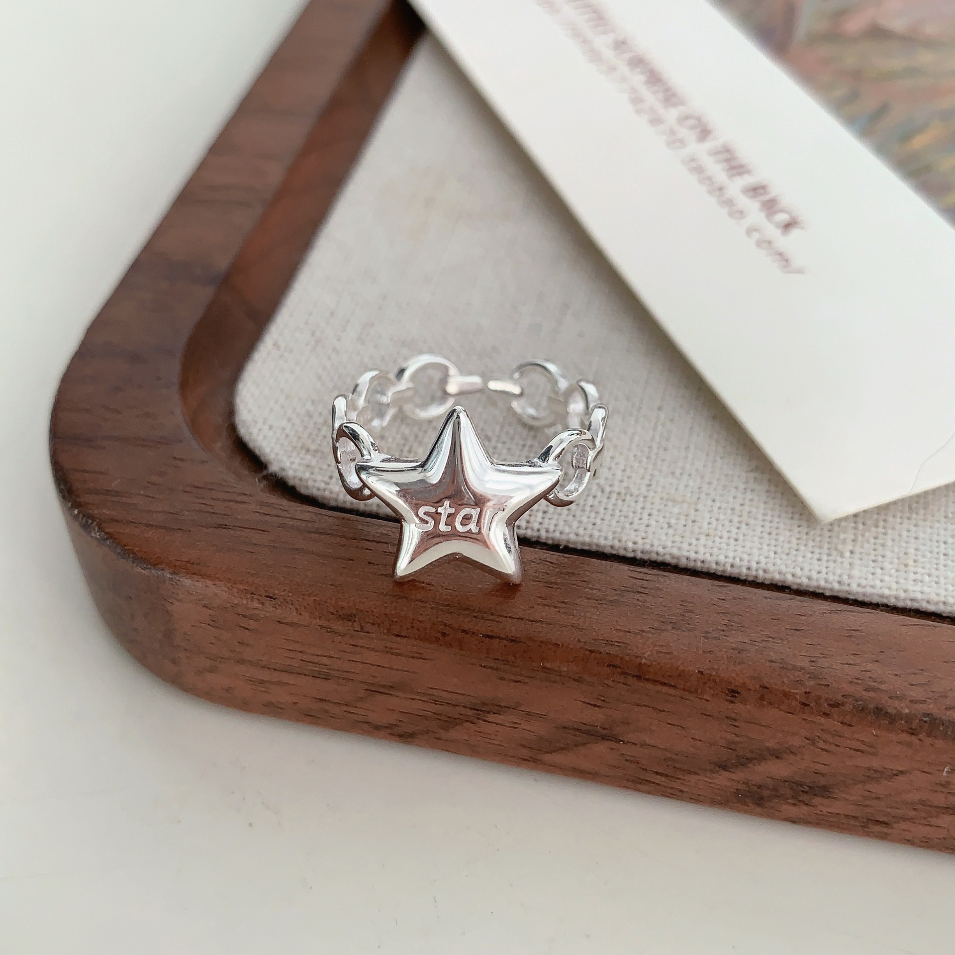Korean version 12.9 full-body S925 sterling silver chain spliced five-pointed star open ring, women's Instagram niche design, cold style Item Picture