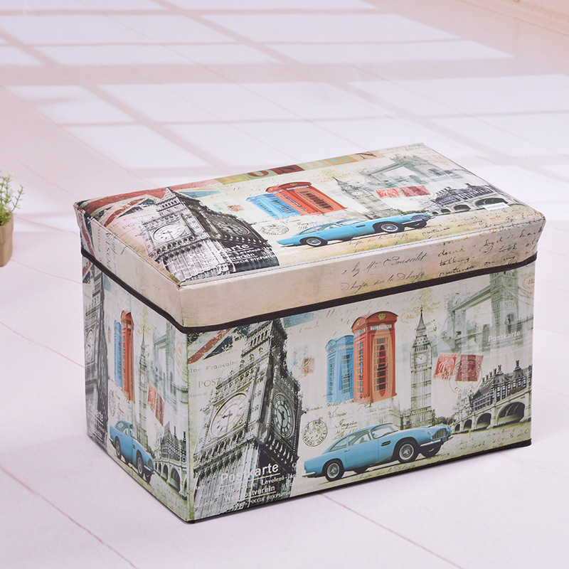 Retro-style large-capacity storage box, folding storage box, easy to clean, seating storage stool, home goods organization box Application Scenario