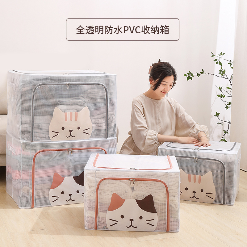 透明收纳箱折叠大容量衣物收纳动物猫头储物盒棉被衣柜PVC百纳箱细节图