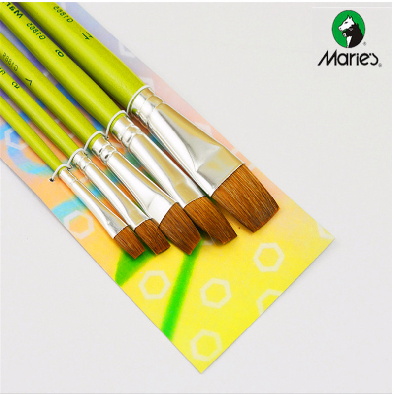 Marley G1865 pelo de caballo de cabeza plana 5 PCS kit de tiza de agua para estudiantes principiantes con acrílico pintura al óleo pincel de acuarela details Picture