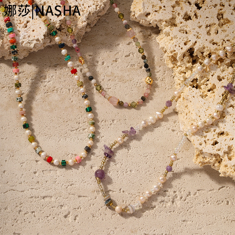 Nasha Meillard Natural Stone beaded Necklace for women, non-fading, niche and versatile necklace, sweet, cool and spicy girl style Application Scenario