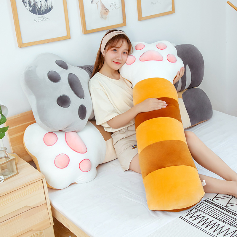 Cartoon cute cat paw throw pillow, cat paw sleeping, long strip doll, bed doll, plush toy with LOGO details Picture