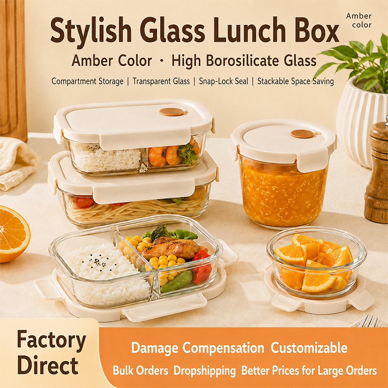 Caja de almuerzo de vidrio de borosilicato caja fresca caja de almuerzo calentada por microondas sellada caja de frutas trabajador de oficina estudiante lleva la comida