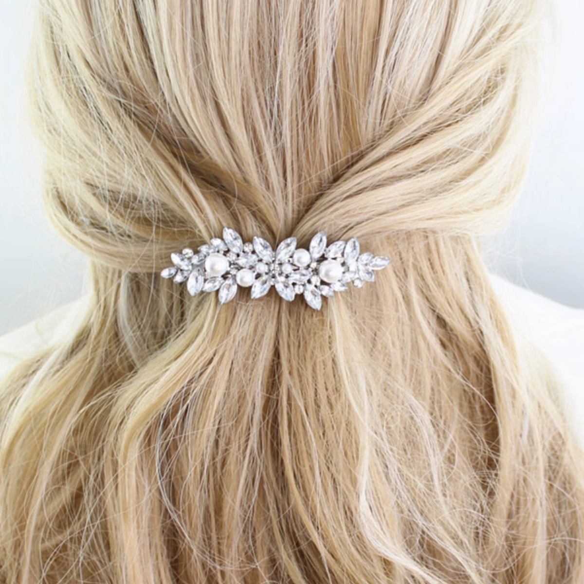 European and American cross-border exclusive supply of horse eye glass water diamond spring clips, back head hair accessories, headwear, pearl hair clips, factory wholesale details Picture