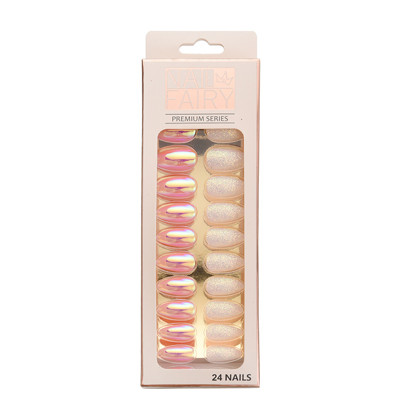 Fake nails, detachable nail art pieces, 24-piece set, finished scallion powder electroplated patches, wearable nails wholesale, ultra-thin Aurora nails Application Scenario