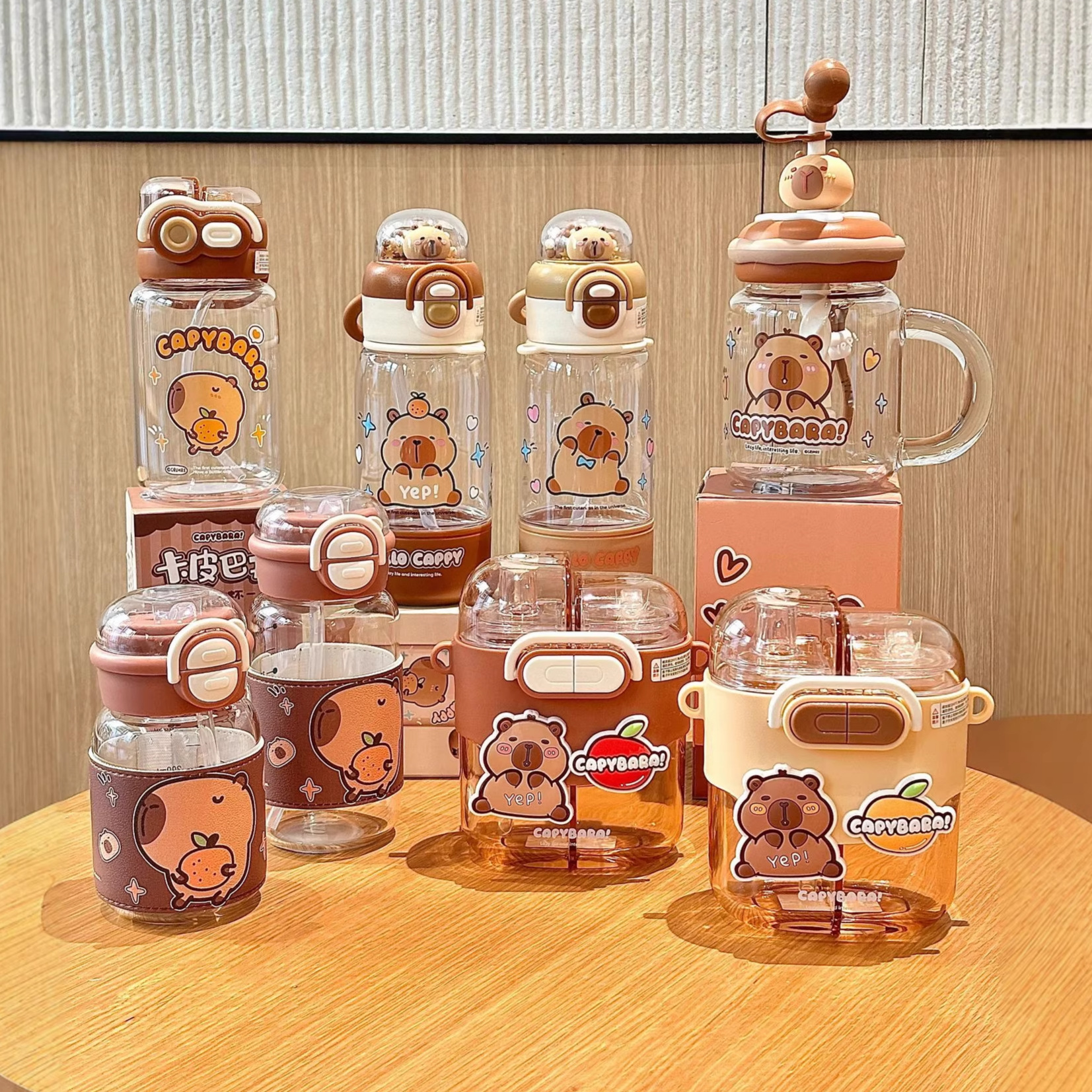 Capibala double-drinking plastic cup, convenient pop-up lid water cup, cartoon children's creative straw cup, girls' portable cup Application Scenario