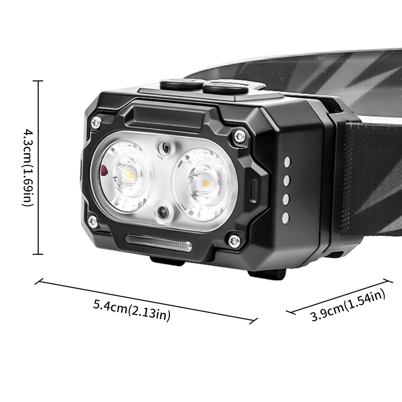 Wow Customized cross-border LED sensor small headlamp with lithium battery 3AAA universal strong light TYPE-C charging headlamp Item Picture