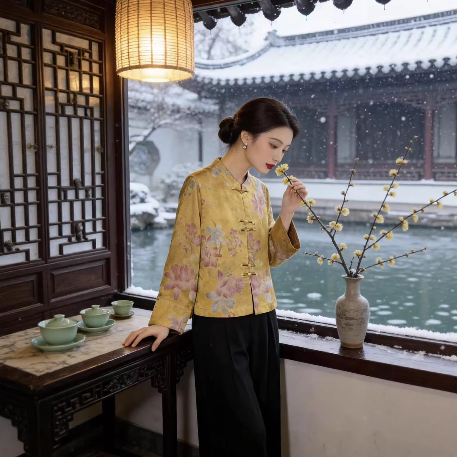 新款新中式国风女装人丝提花开衫唐装高级感国潮外套上衣