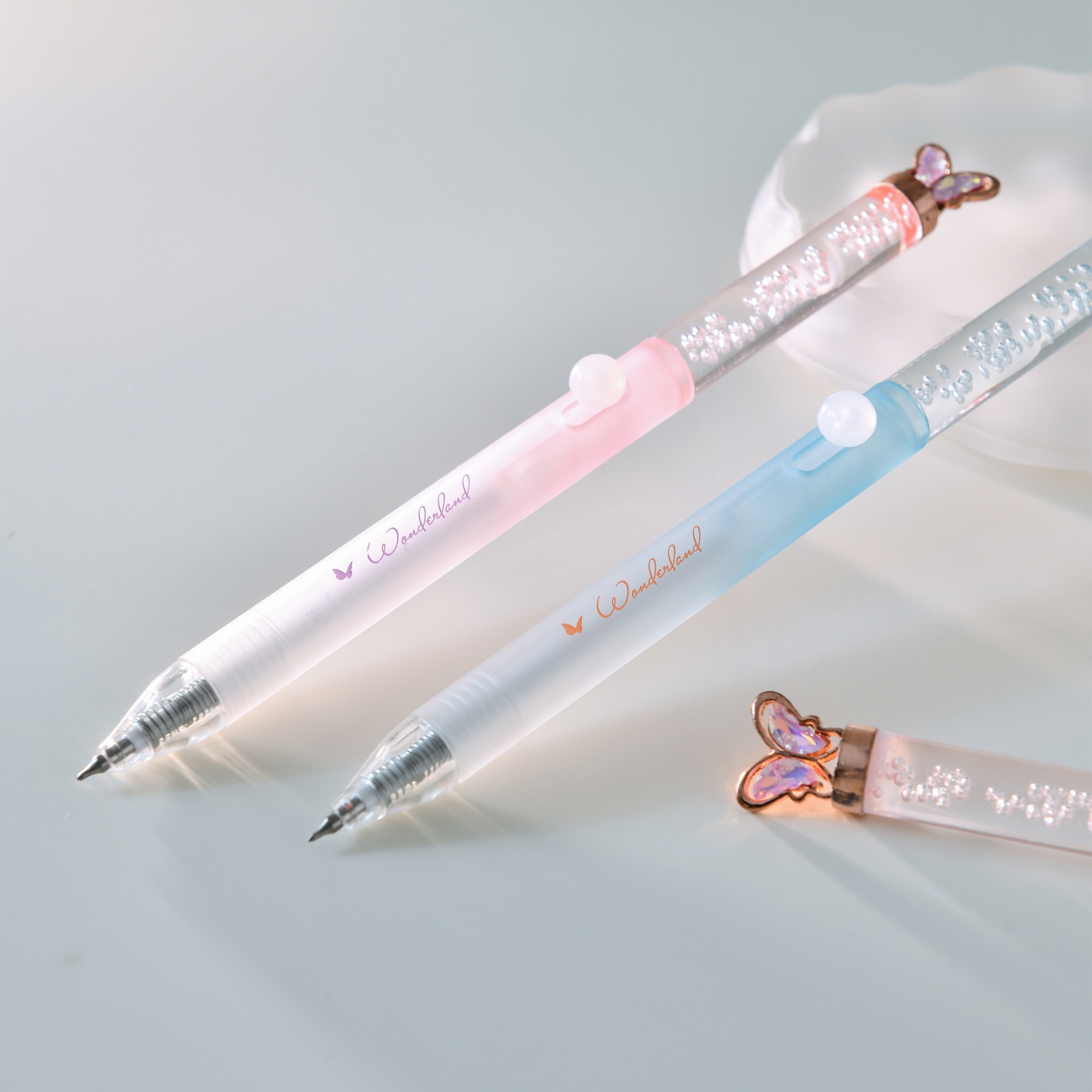 Dreamy butterfly-shaped transparent water drop pen, flower pen, beaded pen, beautiful advertising pen, DIY beaded pen details Picture