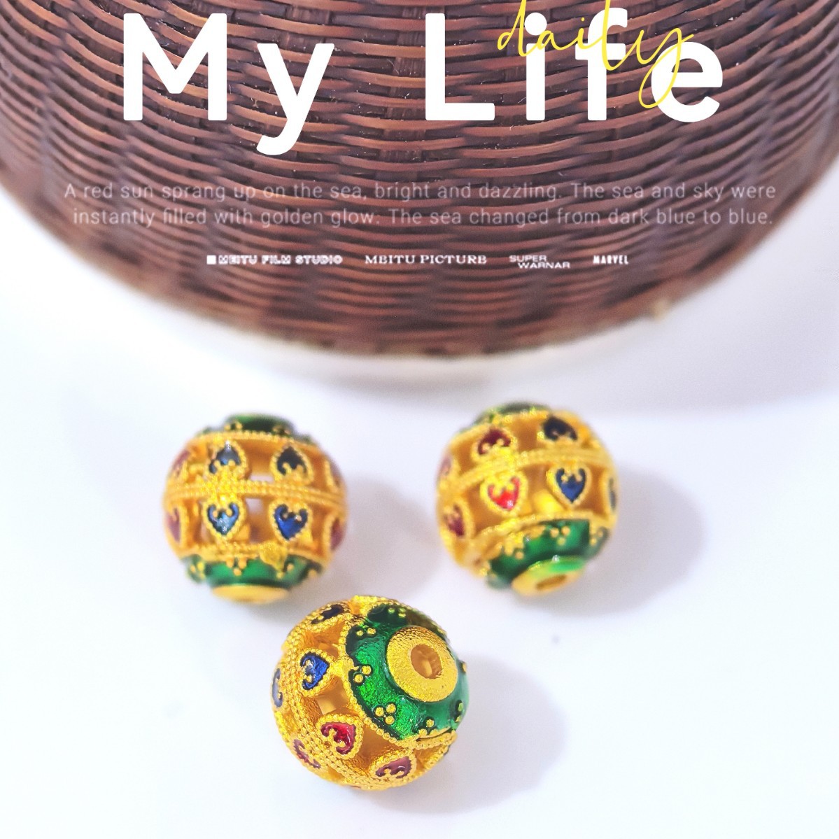 Ancient method sand gold good luck round bead enamel color firing blue oil drip separator bead DIY Application Scenario