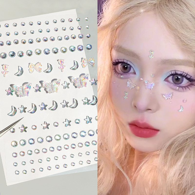 New 3d Butterfly Love Flower Aurora Butterfly Children's Diamond Stickers, crystal face stickers, Eyebrow center stickers, pearl and diamond stickers