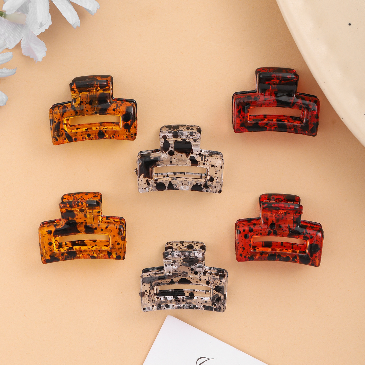 欧美跨境6只卡装豹纹发夹小方块塑料简约小号碎发刘海夹顶夹女