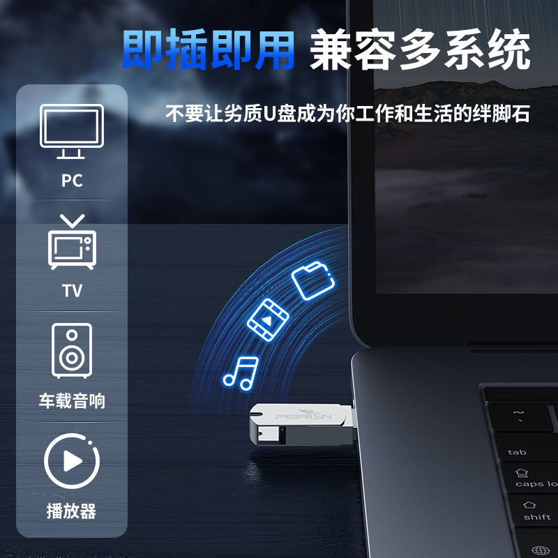 64GB rotating USB flash drive, 32GB Chubby USB flash drive, 3.0 high-speed USB flash drive with metal engraving, 128GB computer USB details Picture