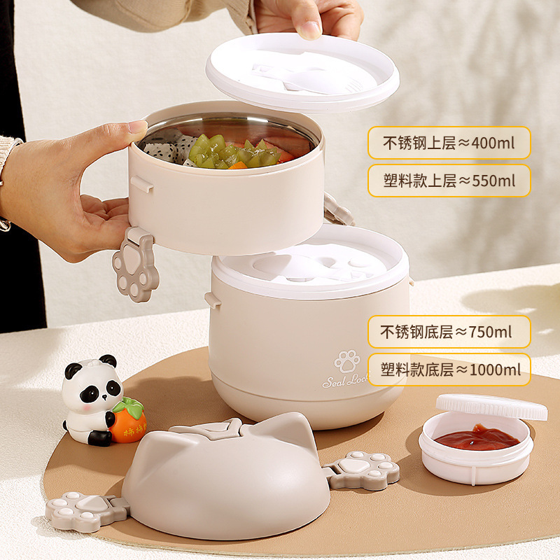 卡通小猫造型便当盒学生儿童饭盒家用可微波炉加热便携猫咪带餐盒产品图