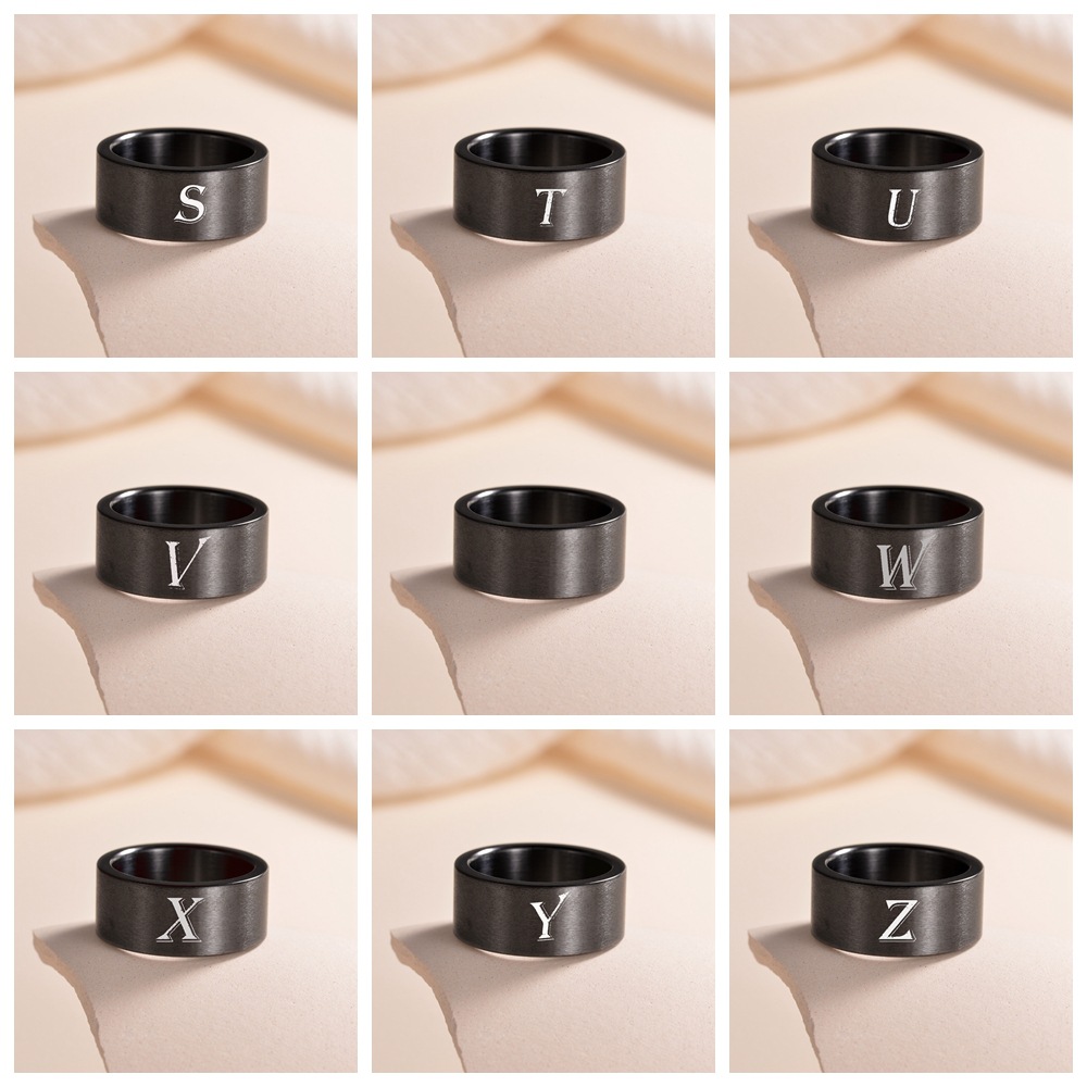 In 2024, the best-selling titanium steel letter ring on Amazon's temu is vacuum-plated and does not fade, a European and American men's accessory Specification image