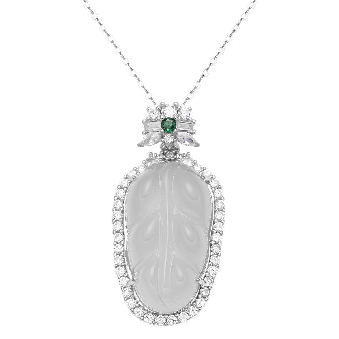 Wholesale of new natural high ice chalcedony leaf pendant necklace with ethnic style for girls Item Picture