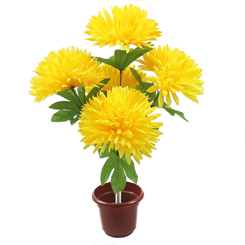 无纺布仿真菊花 5头21cm尖菊人造花 俄罗斯清明节祭奠扫墓环保花白底实物图