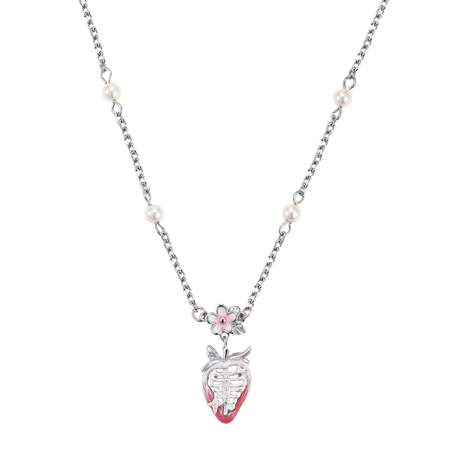 Dopamine Berry Bone Sweetheart Necklace, a unique and original design for women, is a light luxury, sweet and cool, high-end collarbone chain Item Picture
