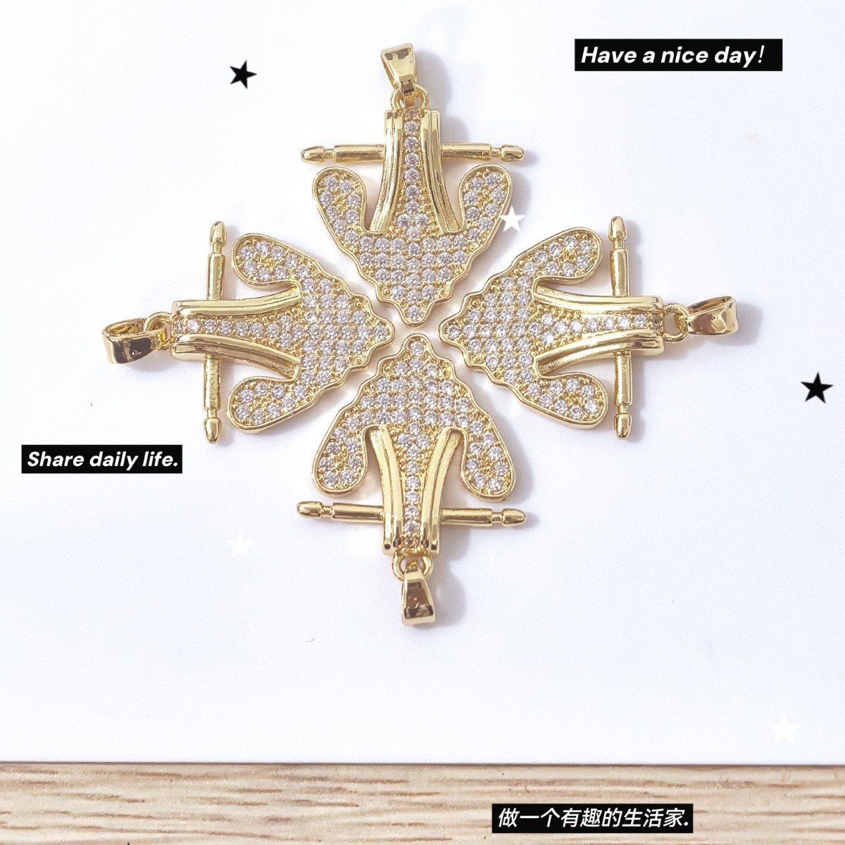 Fashionable and versatile DIY semi-finished products with micro-inlaid copper plated sunflower jewelry accessories, popular star and moon pendant accessories in Europe and America Specification image