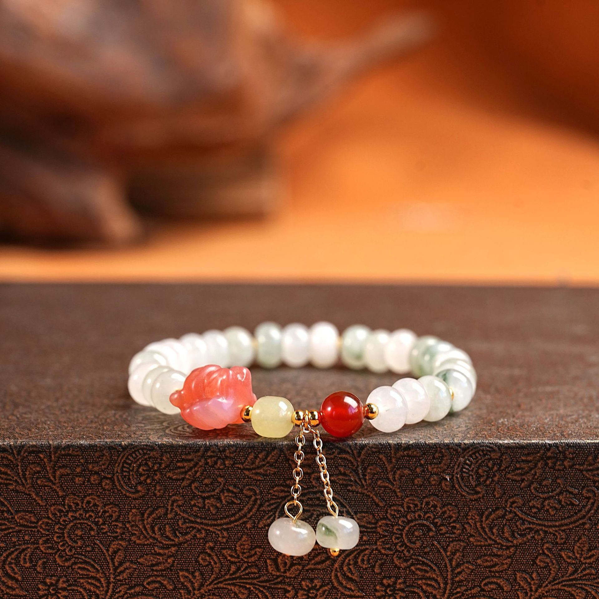 New Chinese-style Tianshan jade beaded crystal bracelet, retro light luxury original design, unisex bracelet accessory