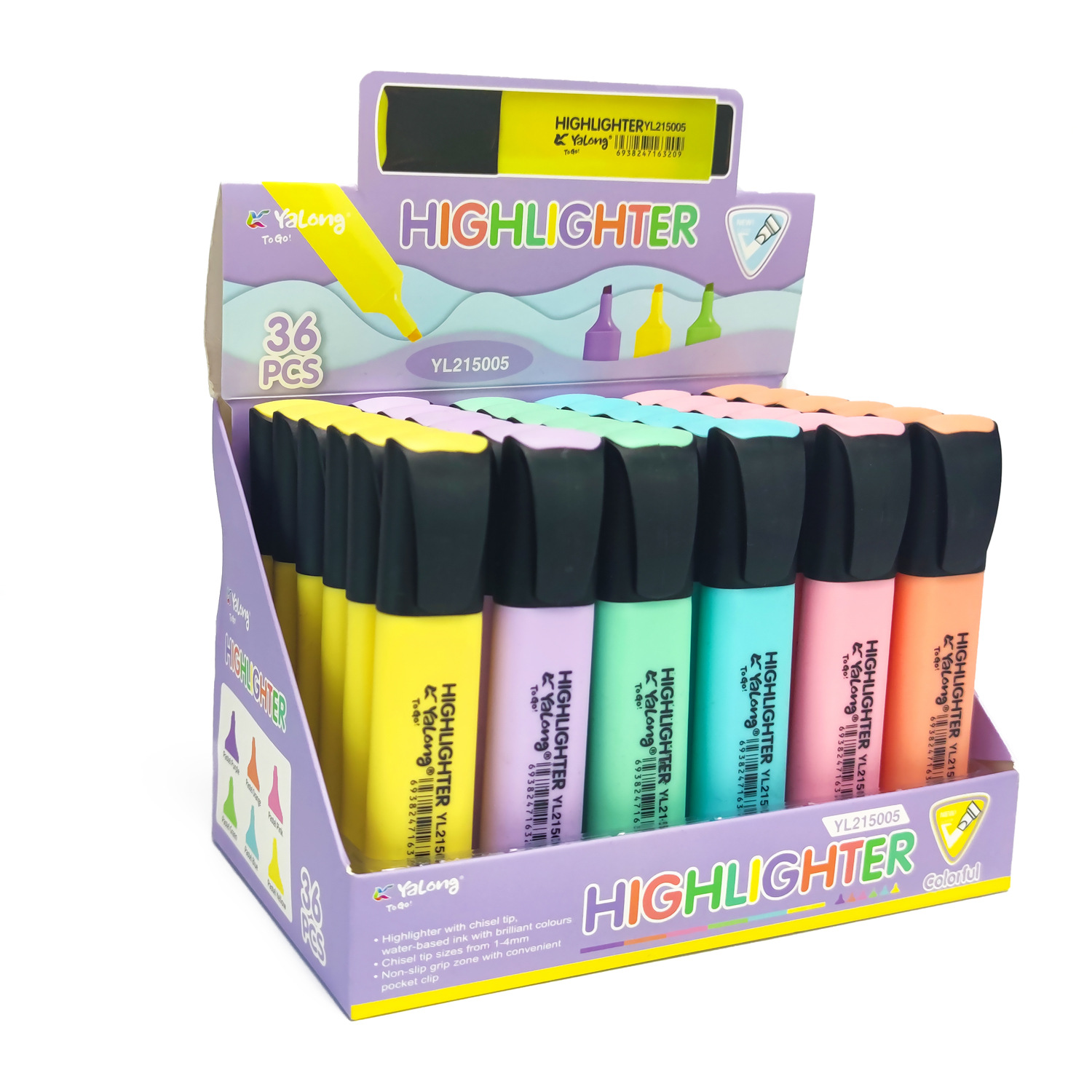 Yalong Cross-border Mini Size Bright Color Pen Highlighter Safety Ink Pastel Highlighter Children's Writing Set details Picture