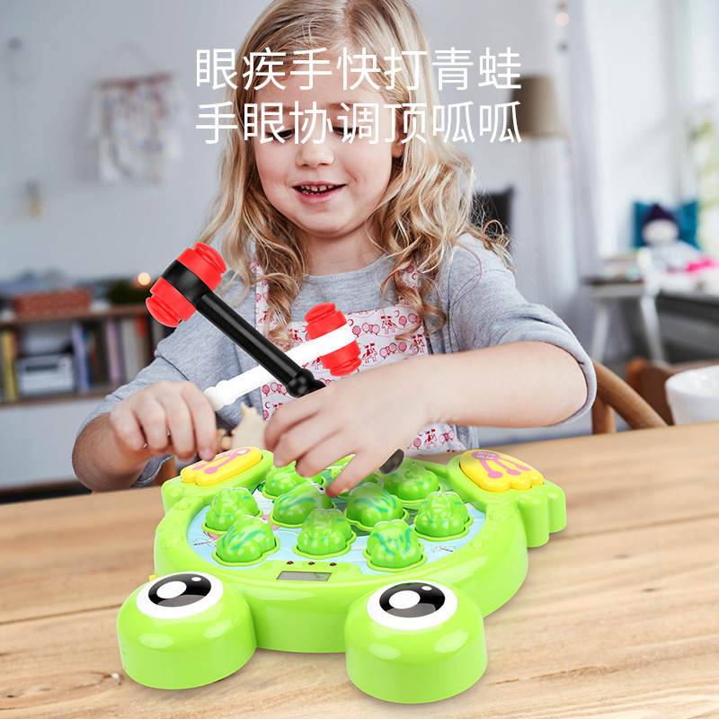 Five-star Frog Whack-a-Mole game machine, cartoon large size, light and music, electric parent-child interaction, tapping toys, gifts Specification image