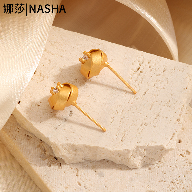 Nasha cross-border copper-plated 18K real gold gold rose elegant and high-end earrings S925 silver needle stud earrings for women Specification image