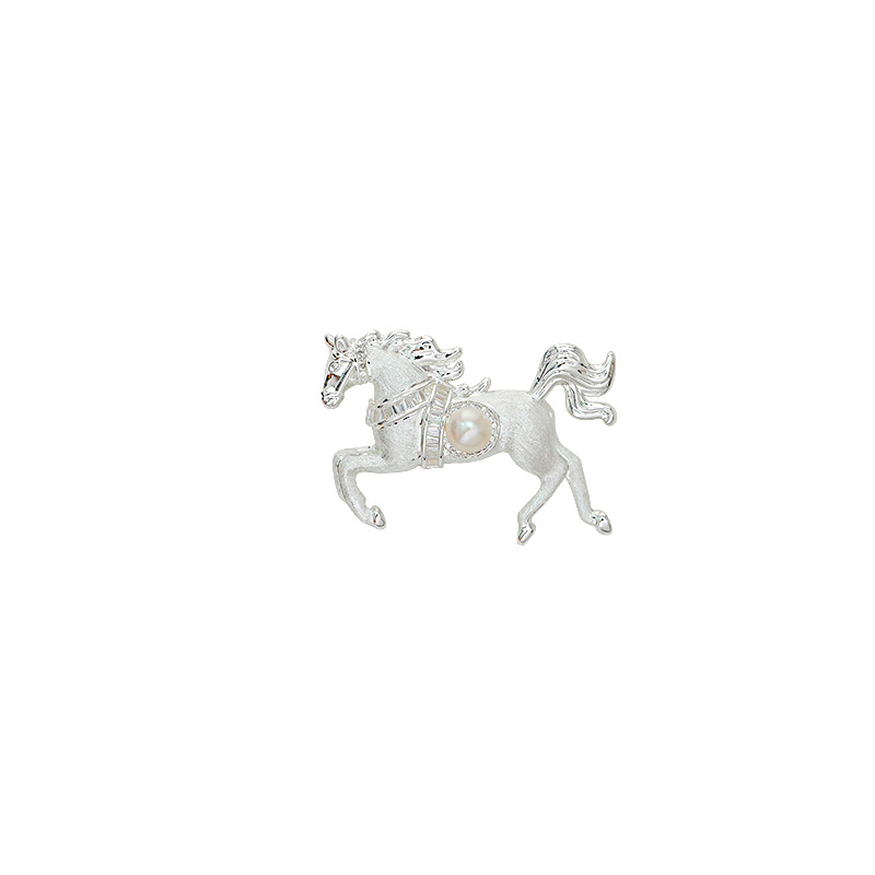 Hyacinth "Horse to Success" stylish and elegant brushed thick silver horse brooch, women's personalized suit pin, live-streaming bestseller accessory Item Picture